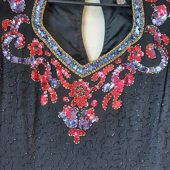 Unbelievable Vintage 80s Morgan Taylor Evening Ware Sequins and Beaded Silk Mini - Picture 6 of 10